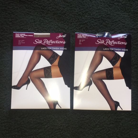 2 pf New Old Stock Hanes Silk Reflection Thigh High sheer toe sz EF - Picture 2 of 9